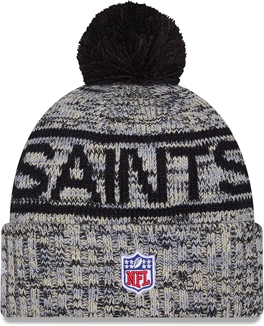 New Era NFL 2025 Sideline Cold Weather Cuffed Knit Hat with Pom (CA/US, Alpha, One Size, Black, New Orleans Saints)