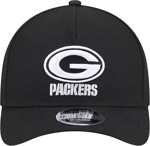 New Era 9FORTY NFL 2025 Team Collection M-Crown A-Frame Adjustable Snapback Hat - Black/White (CA/US, Alpha, One Size, Black, Green Bay Packers)