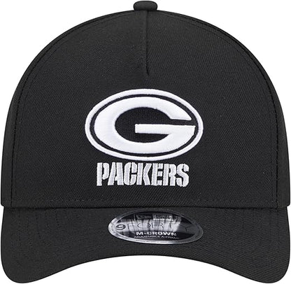 New Era 9FORTY NFL 2025 Team Collection M-Crown A-Frame Adjustable Snapback Hat - Black/White (CA/US, Alpha, One Size, Black, Green Bay Packers)