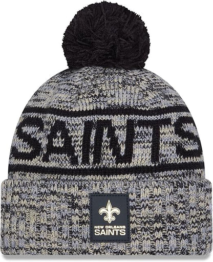 New Era NFL 2025 Sideline Cold Weather Cuffed Knit Hat with Pom (CA/US, Alpha, One Size, Black, New Orleans Saints)