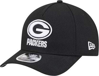 New Era 9FORTY NFL 2025 Team Collection M-Crown A-Frame Adjustable Snapback Hat - Black/White (CA/US, Alpha, One Size, Black, Green Bay Packers)