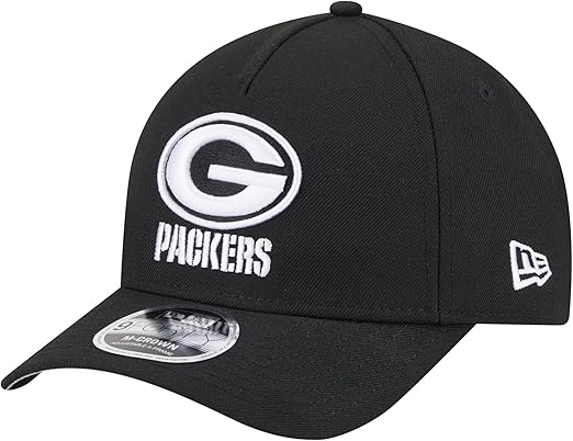 New Era 9FORTY NFL 2025 Team Collection M-Crown A-Frame Adjustable Snapback Hat - Black/White (CA/US, Alpha, One Size, Black, Green Bay Packers)
