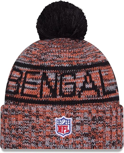 New Era NFL 2025 Sideline Cold Weather Cuffed Knit Hat with Pom (CA/US, Alpha, One Size, Orange, Cincinnati Bengals)