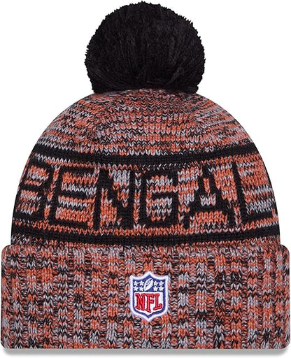 New Era NFL 2025 Sideline Cold Weather Cuffed Knit Hat with Pom (CA/US, Alpha, One Size, Orange, Cincinnati Bengals)