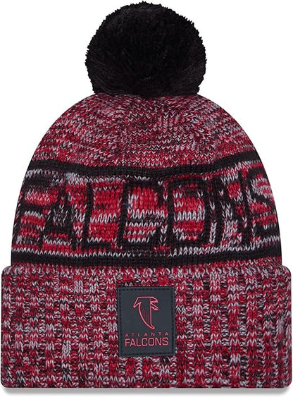 New Era NFL 2025 Sideline Cold Weather Cuffed Knit Hat with Pom (CA/US, Alpha, One Size, Red, Atlanta Falcons)