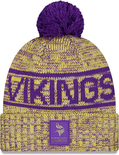 New Era NFL 2025 Sideline Cold Weather Cuffed Knit Hat with Pom (CA/US, Alpha, One Size, Gold, Minnesota Vikings)
