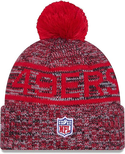 New Era NFL 2025 Sideline Cold Weather Cuffed Knit Hat with Pom (CA/US, Alpha, One Size, Scarlet, San Francisco 49ers)