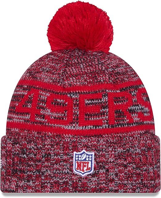 New Era NFL 2025 Sideline Cold Weather Cuffed Knit Hat with Pom (CA/US, Alpha, One Size, Scarlet, San Francisco 49ers)