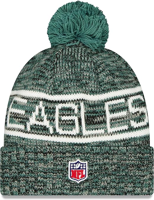 New Era NFL 2025 Sideline Cold Weather Cuffed Knit Hat with Pom (CA/US, Alpha, One Size, Green, Philadelphia Eagles)