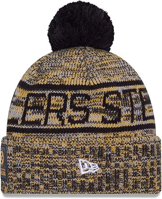 New Era NFL 2025 Sideline Cold Weather Cuffed Knit Hat with Pom (CA/US, Alpha, One Size, Gold, Pittsburgh Steelers)