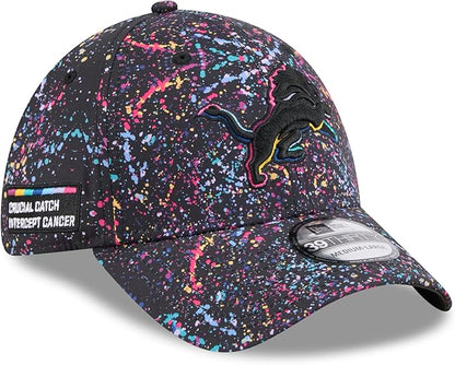 New Era 39THIRTY NFL 2025 Detroit Lions Crucial Catch Intercept Cancer Paint Splatter Stretch Fit Hat - Black (CA/US, Alpha, One Size, Medium/Large, Black)