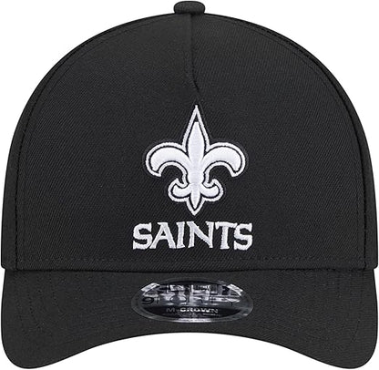 New Era 9FORTY NFL 2025 Team Collection M-Crown A-Frame Adjustable Snapback Hat - Black/White (CA/US, Alpha, One Size, Black, New Orleans Saints)