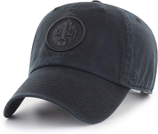 47 Men's Winnipeg Jets Black on Black Clean Up Adjustable Hat - One Size