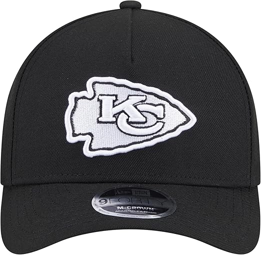 New Era 9FORTY NFL 2025 Team Collection M-Crown A-Frame Adjustable Snapback Hat - Black/White (CA/US, Alpha, One Size, Black, Kansas City Chiefs)
