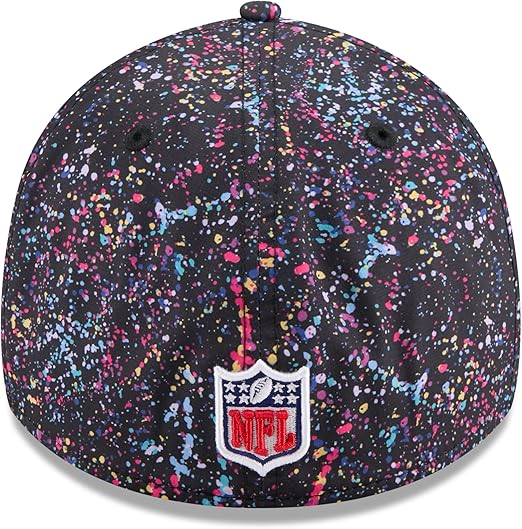 New Era 39THIRTY NFL 2025 Detroit Lions Crucial Catch Intercept Cancer Paint Splatter Stretch Fit Hat - Black (CA/US, Alpha, One Size, Small/Medium, Black)