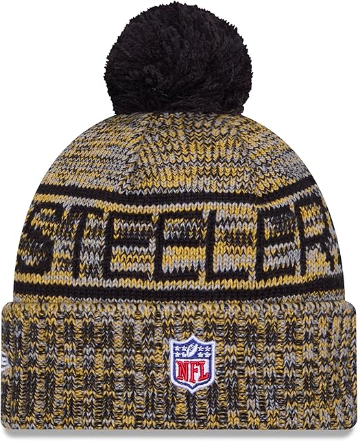 New Era NFL 2025 Sideline Cold Weather Cuffed Knit Hat with Pom (CA/US, Alpha, One Size, Gold, Pittsburgh Steelers)