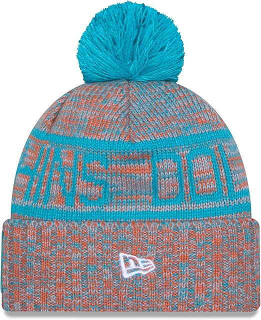 New Era NFL 2025 Sideline Cold Weather Cuffed Knit Hat with Pom (CA/US, Alpha, One Size, Orange, Miami Dolphins)