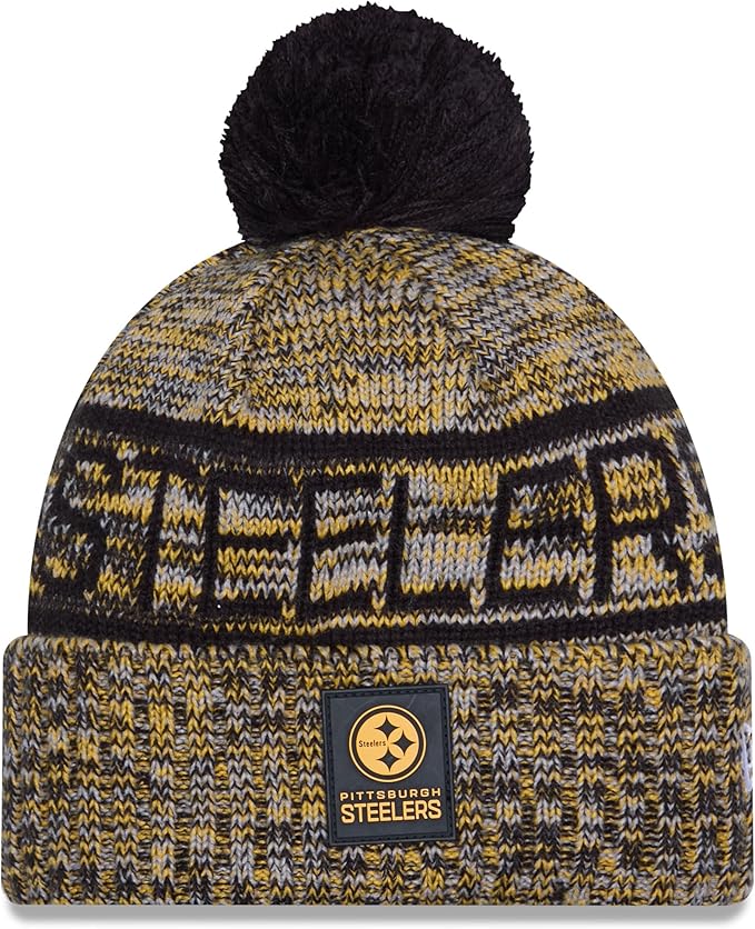 New Era NFL 2025 Sideline Cold Weather Cuffed Knit Hat with Pom (CA/US, Alpha, One Size, Gold, Pittsburgh Steelers)