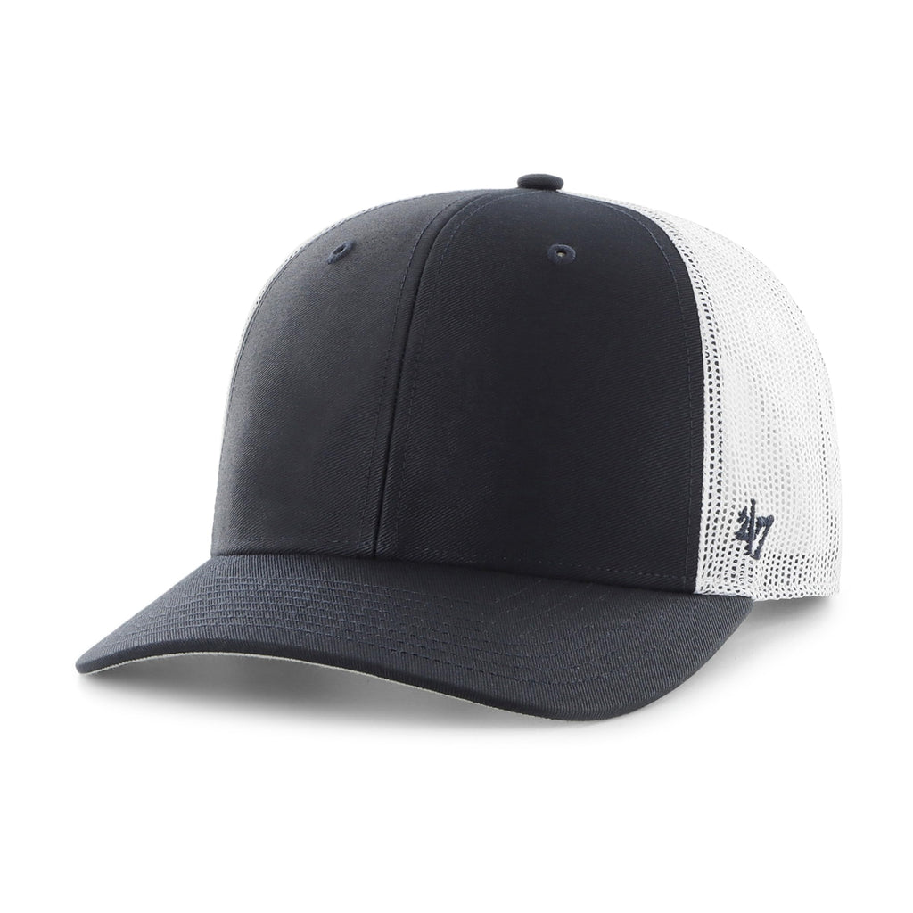47 Trucker Blank Trucker Adjustable Snapback Curved Brim Cap with White Mesh - Navy/White