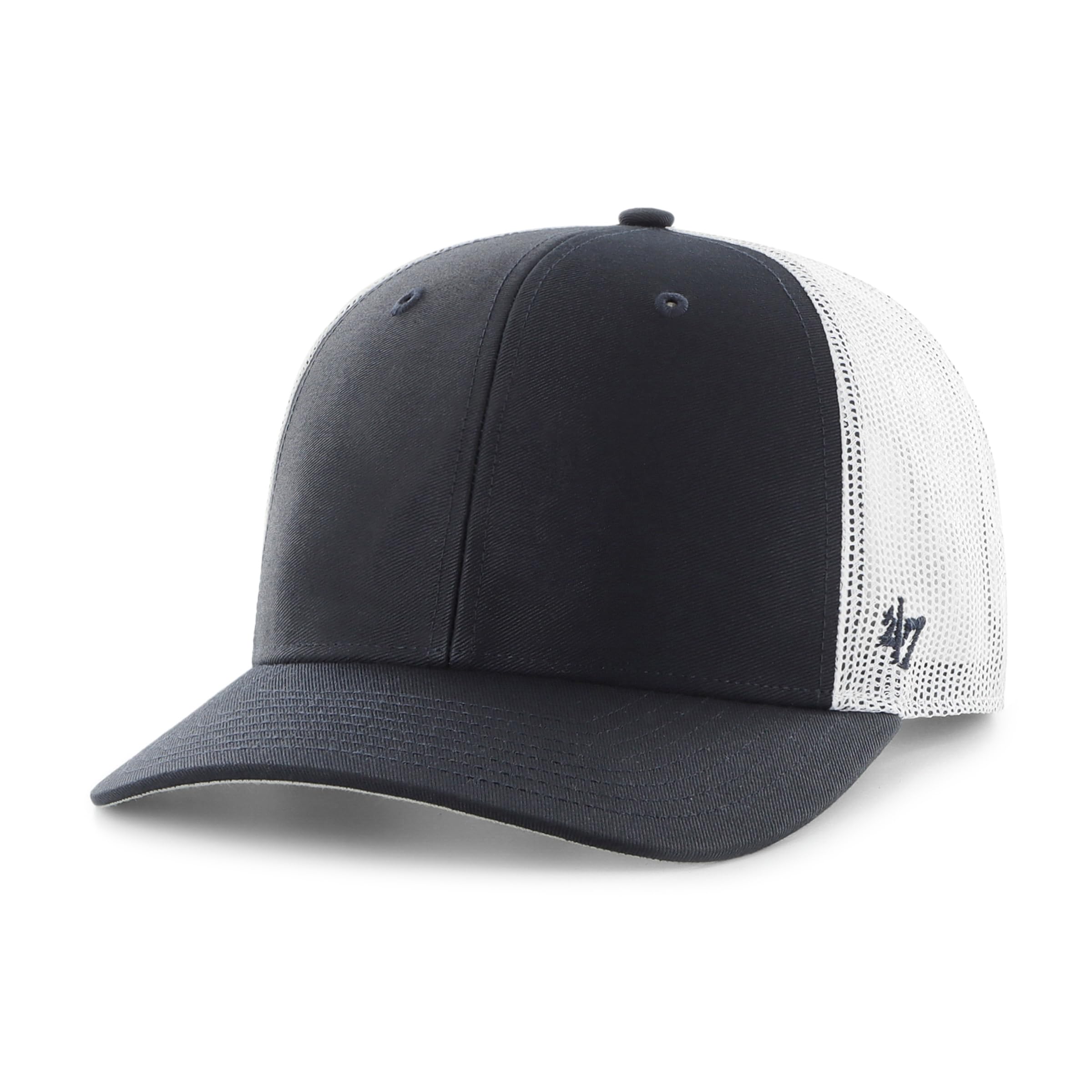 47 Trucker Blank Trucker Adjustable Snapback Curved Brim Cap with White Mesh - Navy/White