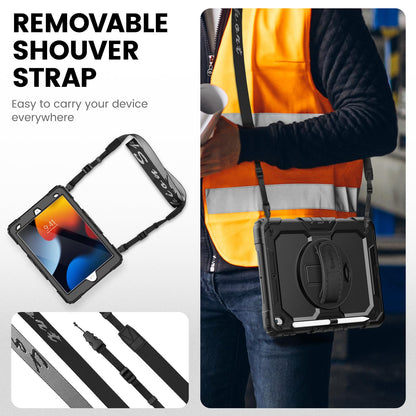 Timecity Case for iPad 7th/8th/9th/10th/11th Generation with Screen Protector, Full-Body Protection Case with 360 Rotating Stand & Soft Hand/Shoulder Strap/Pencil Holder