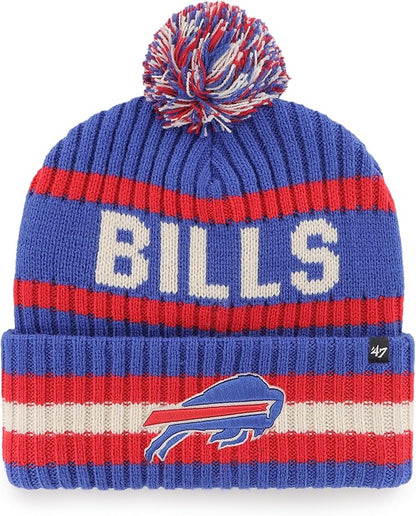 47 NFL Buffalo Bills Bering Cuffed Knit Hat with Pom Blue