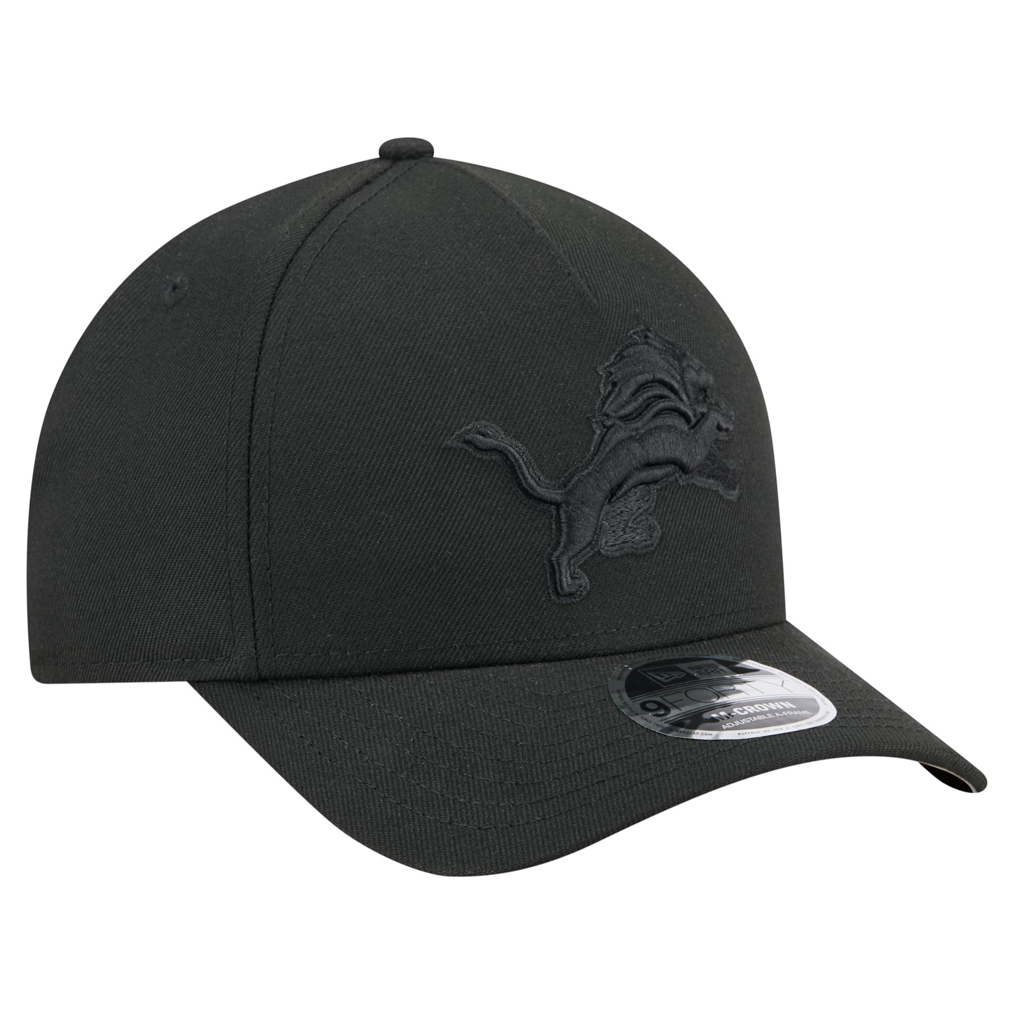 New Era Men's Detroit Lions Black On Black 940 M-Crown A-Frame Adjustable Snapback Hat - One Size