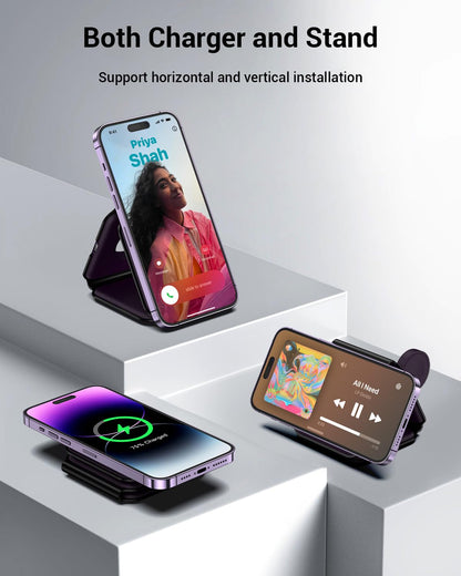 Wireless Charger, Magnetic Foldable 3 in 1 Wireless Charger, Fast Travel Wireless Charging Station for iPhone 15/14/13/12/ Series,for iWatch,for AirPods (Adapter Included)