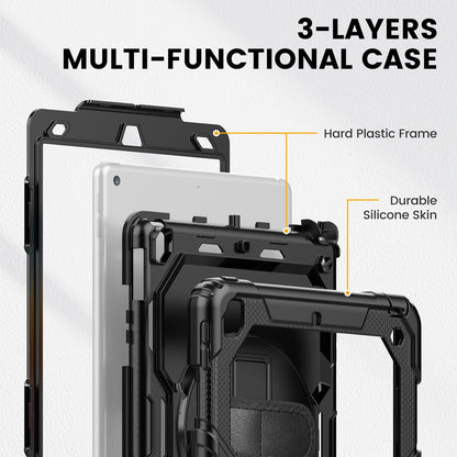 Timecity Case for iPad 7th/8th/9th/10th/11th Generation with Screen Protector, Full-Body Protection Case with 360 Rotating Stand & Soft Hand/Shoulder Strap/Pencil Holder