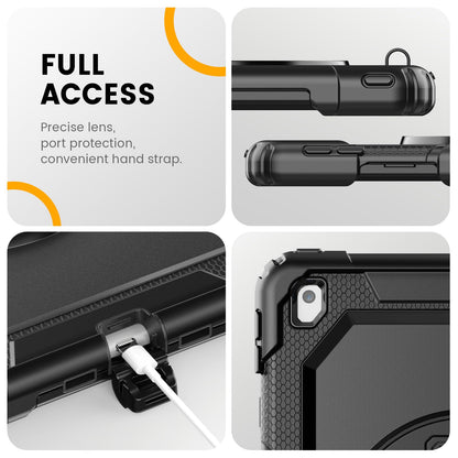 Timecity Case for iPad 7th/8th/9th/10th/11th Generation with Screen Protector, Full-Body Protection Case with 360 Rotating Stand & Soft Hand/Shoulder Strap/Pencil Holder