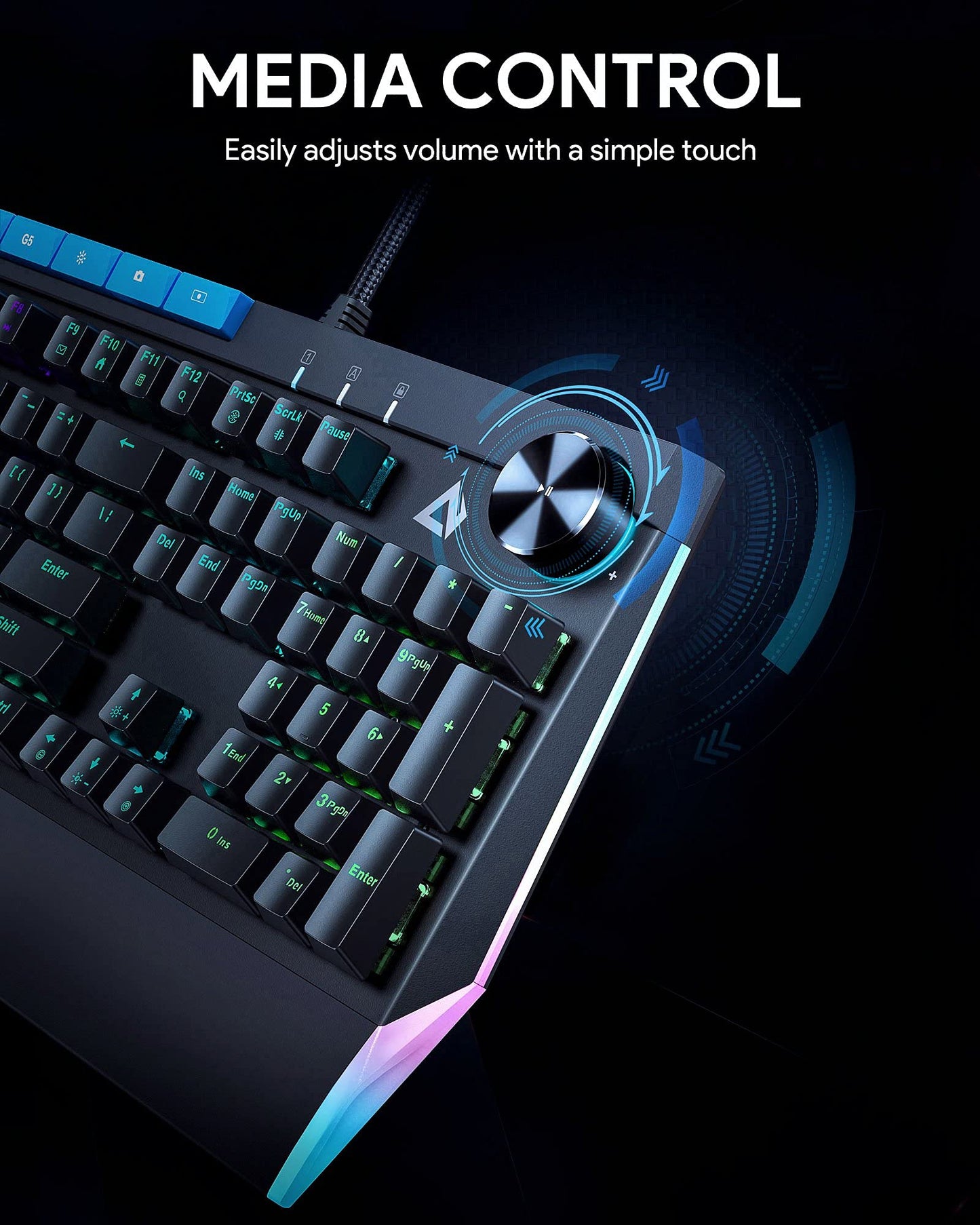 DSF Mechanical Keyboard with Rainbow Backlit & RGB LED Side Light Blue Switches 112keys Volume Control Button,RGB Lighting Programmable Macros Gaming for PC Gamer Computer Desktop (Black), KM-G17