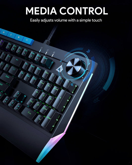 DSF Mechanical Keyboard with Rainbow Backlit & RGB LED Side Light Blue Switches 112keys Volume Control Button,RGB Lighting Programmable Macros Gaming for PC Gamer Computer Desktop (Black), KM-G17