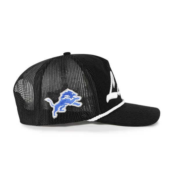 47 NFL Detroit Mesh Double Header Rope Adjustable Snapback Hat - Black