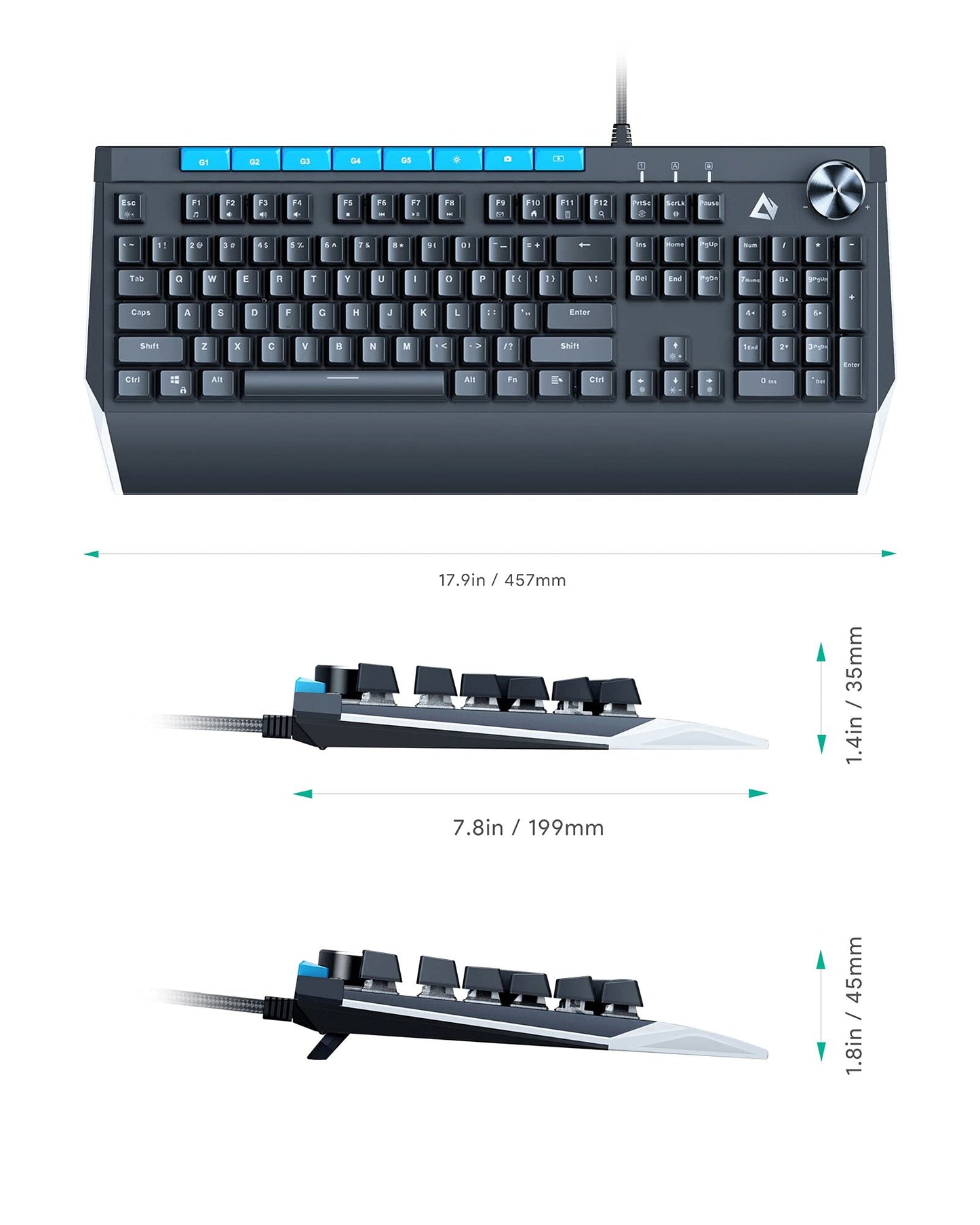 DSF Mechanical Keyboard with Rainbow Backlit & RGB LED Side Light Blue Switches 112keys Volume Control Button,RGB Lighting Programmable Macros Gaming for PC Gamer Computer Desktop (Black), KM-G17