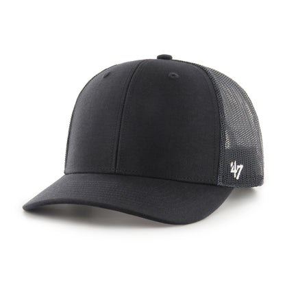 47 Blank Trucker Mesh Back Adjustable Curved Brim Snapback Cap - Black/Black