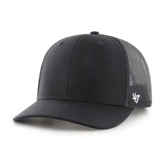 47 Blank Trucker Mesh Back Adjustable Curved Brim Snapback Cap - Black/Black