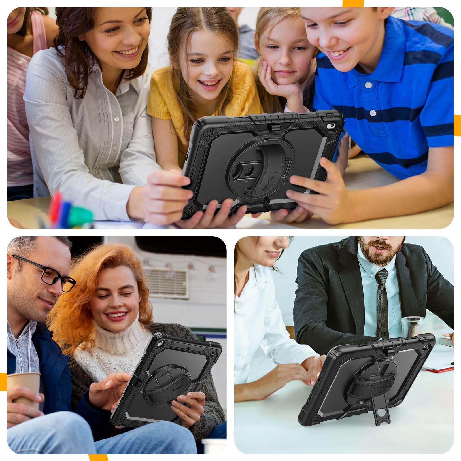 Timecity Case for iPad 7th/8th/9th/10th/11th Generation with Screen Protector, Full-Body Protection Case with 360 Rotating Stand & Soft Hand/Shoulder Strap/Pencil Holder