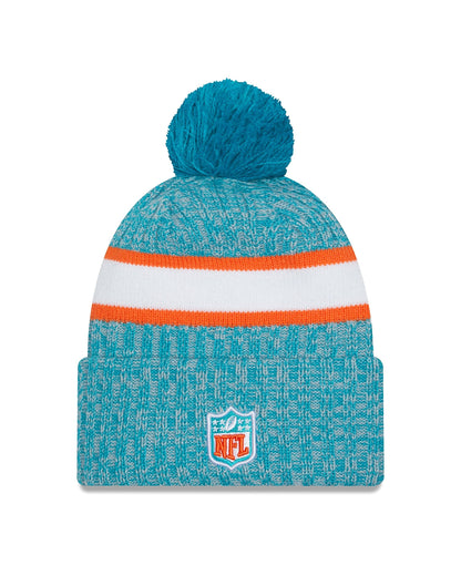 New Era Miami Dolphins 2023 Sideline Cuffed Knit Hat with Pom - Aqua