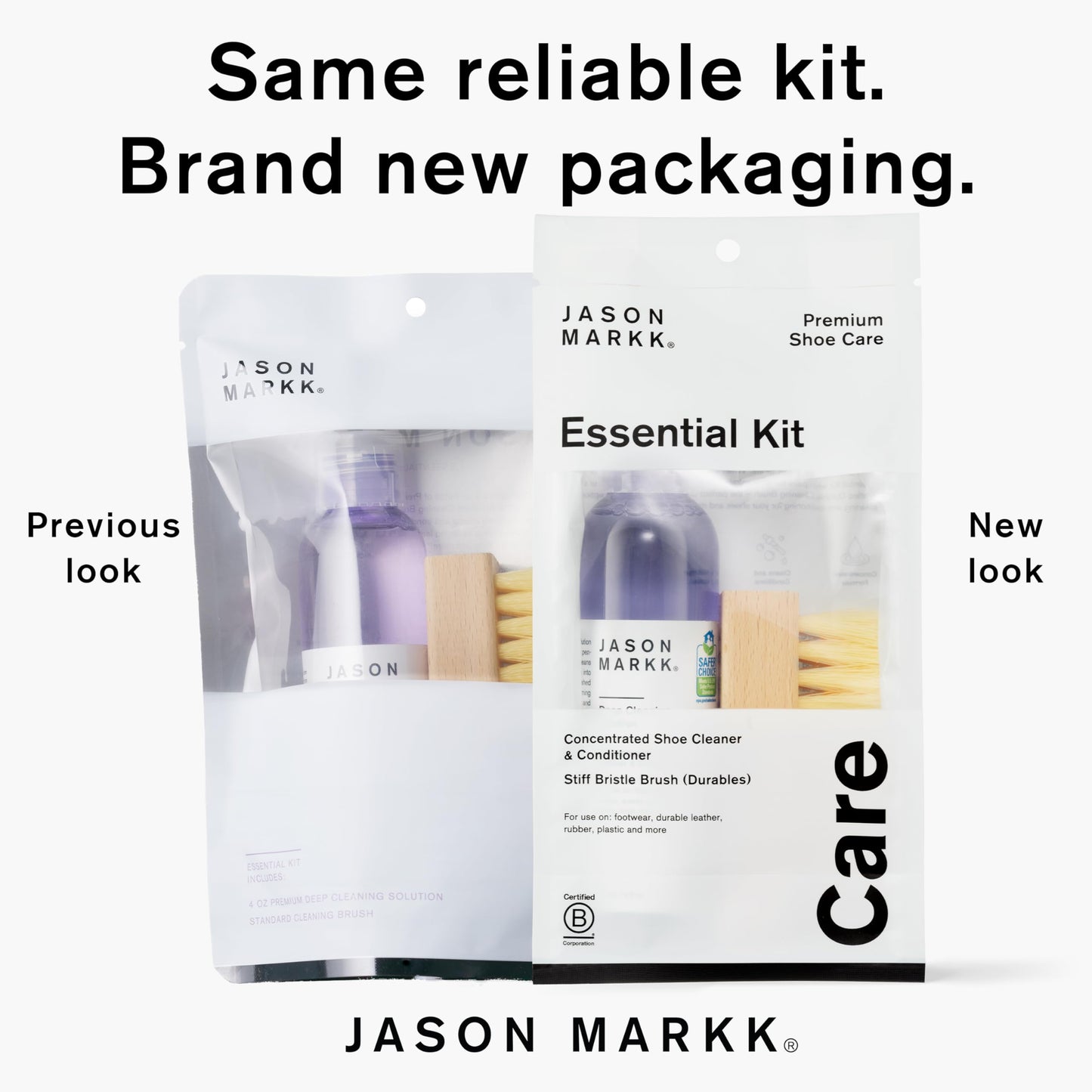 Jason Markk Essential Kit, Shoe Cleaner, 2-Piece Set, Deep Cleaning Solution & Durables Brush, Sneaker Care, Ideal for Footwear, Full Grain Leather, Rubber, and more, 4oz