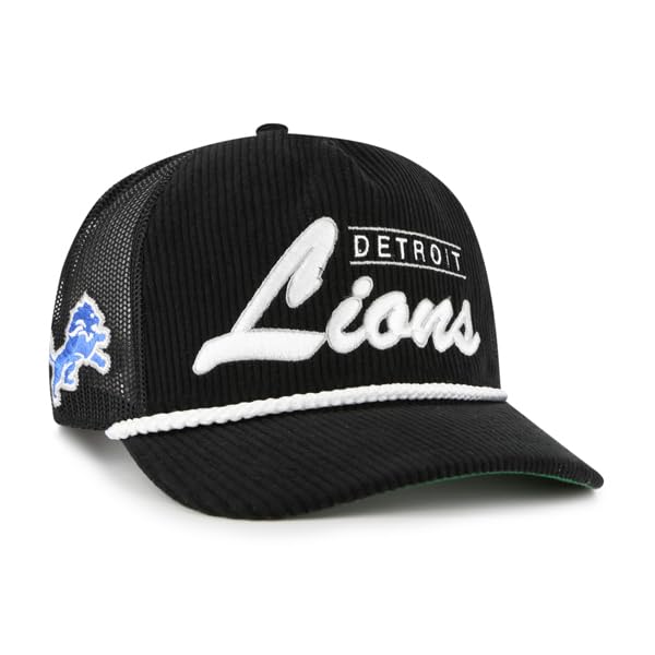 47 NFL Detroit Mesh Double Header Rope Adjustable Snapback Hat - Black
