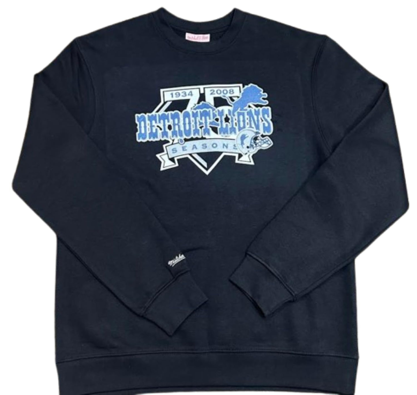Mitchell & Ness NFL Detroit Lions Anniversary 1934-2008 Black Crew Neck