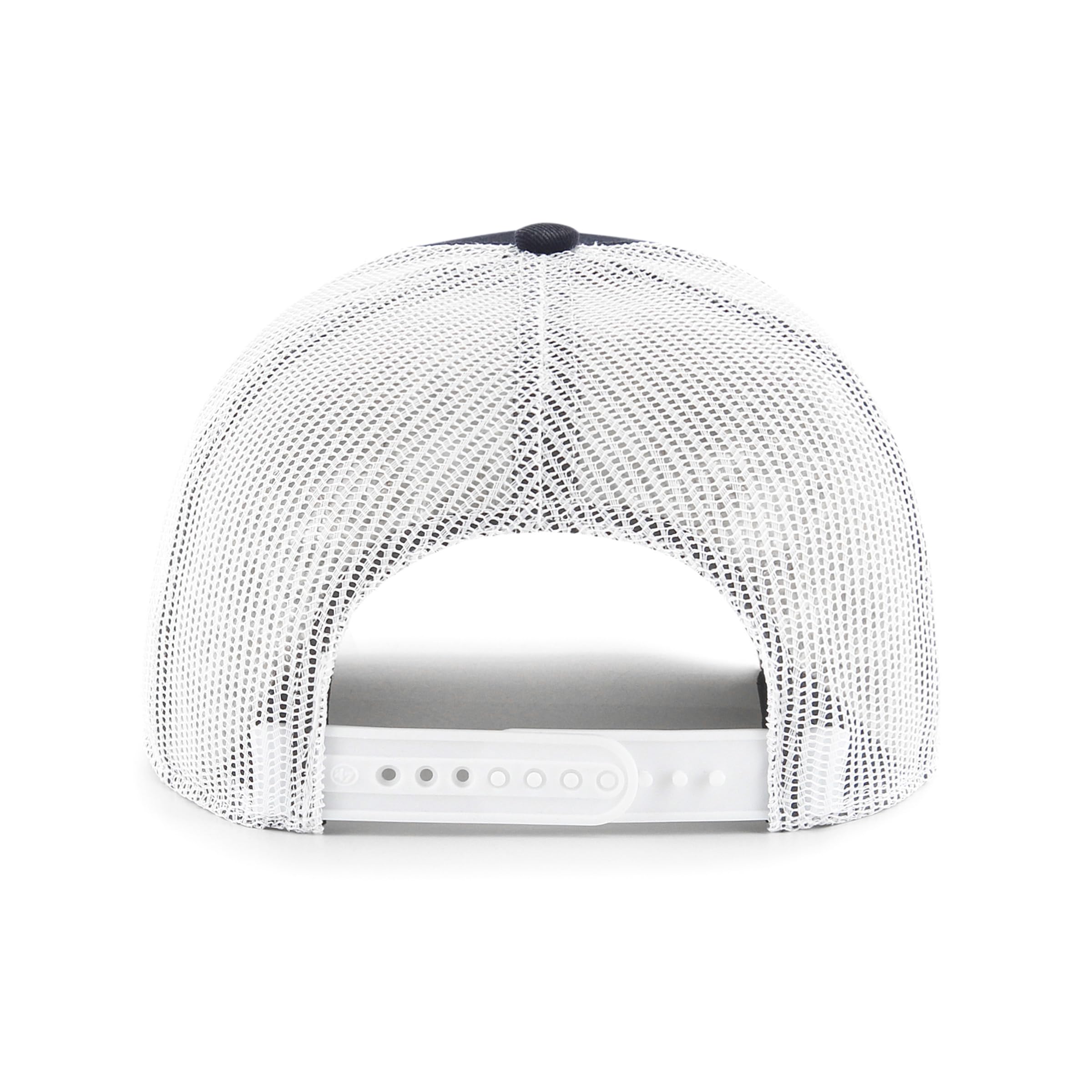 47 Trucker Blank Trucker Adjustable Snapback Curved Brim Cap with White Mesh - Navy/White