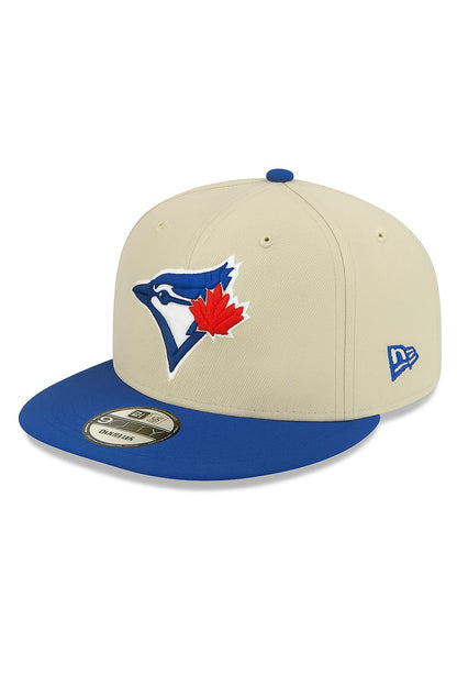 New Era MLB Toronto Blue Jays 9FIFTY Snapback Hat, Two-Tone Beige and Blue, Cotton Baseball Cap