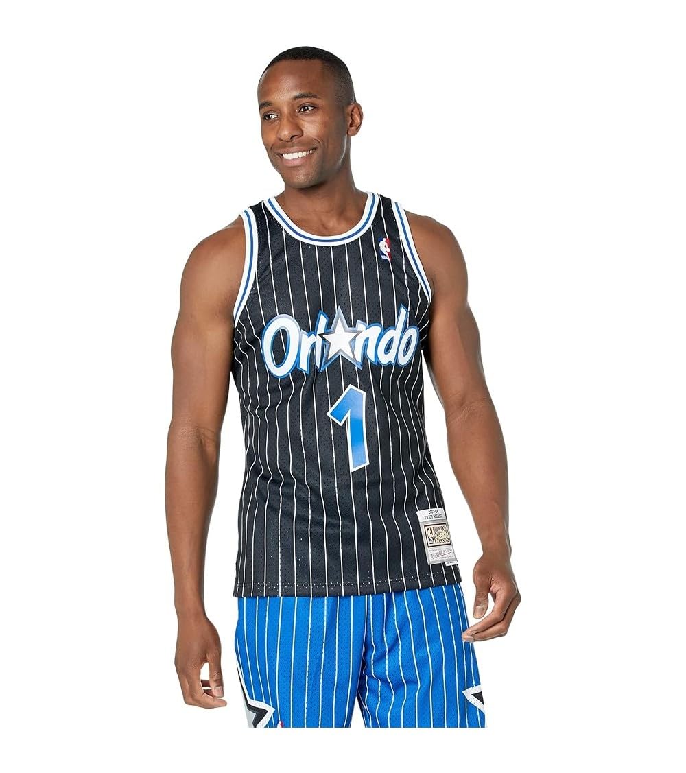 Mitchell & Ness Tracy McGrady Orlando Magic 2003-04 Men's Black Pinstripe Swingman Jersey