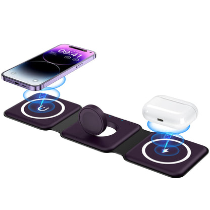 Wireless Charger, Magnetic Foldable 3 in 1 Wireless Charger, Fast Travel Wireless Charging Station for iPhone 15/14/13/12/ Series,for iWatch,for AirPods (Adapter Included)