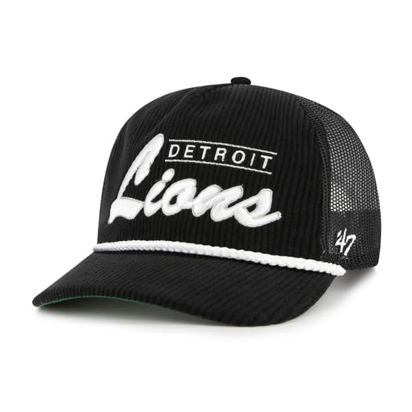 47 NFL Detroit Mesh Double Header Rope Adjustable Snapback Hat - Black