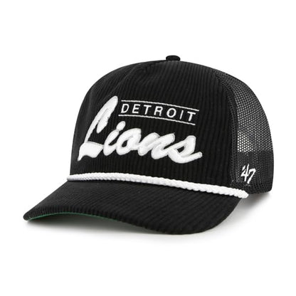 47 NFL Detroit Mesh Double Header Rope Adjustable Snapback Hat - Black