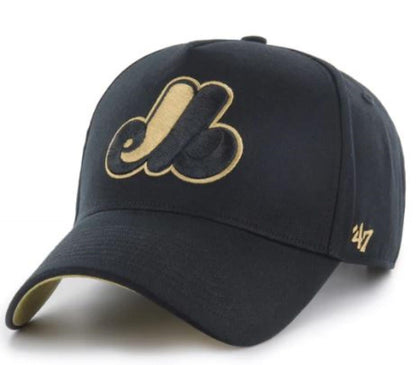 47 Montreal Expos Sure Shot MVP DT Deluxe Sidepatch Adjustable Snapback Hat - Black/Gold