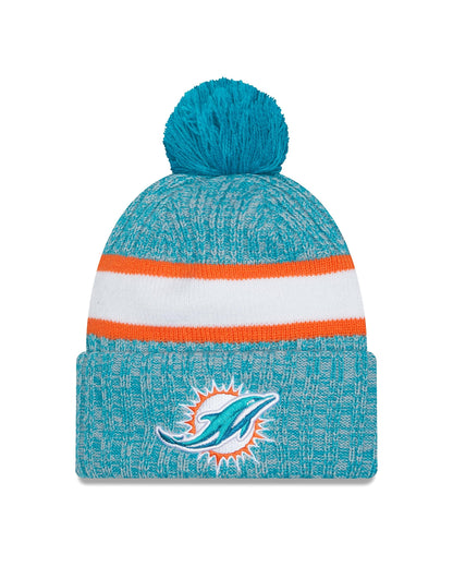 New Era Miami Dolphins 2023 Sideline Cuffed Knit Hat with Pom - Aqua