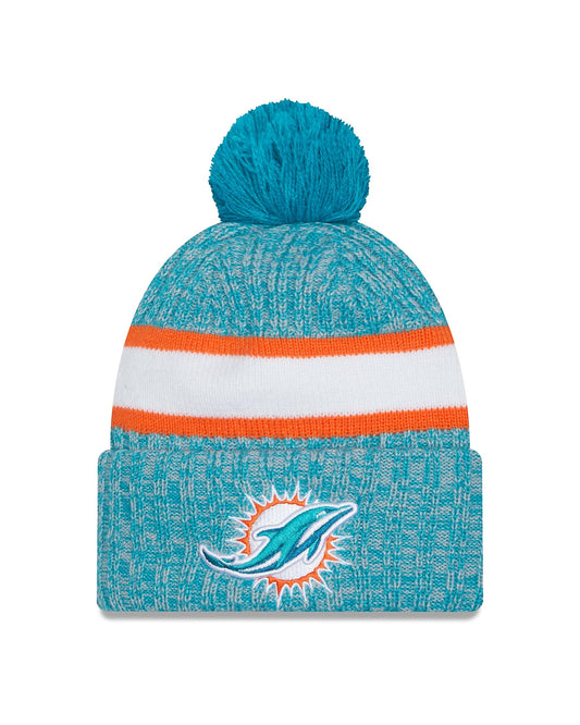 New Era Miami Dolphins 2023 Sideline Cuffed Knit Hat with Pom - Aqua